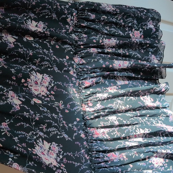 LoveShackFancy Silk Navy Midi Dress with Pink Floral Design - Picture 4 of 10